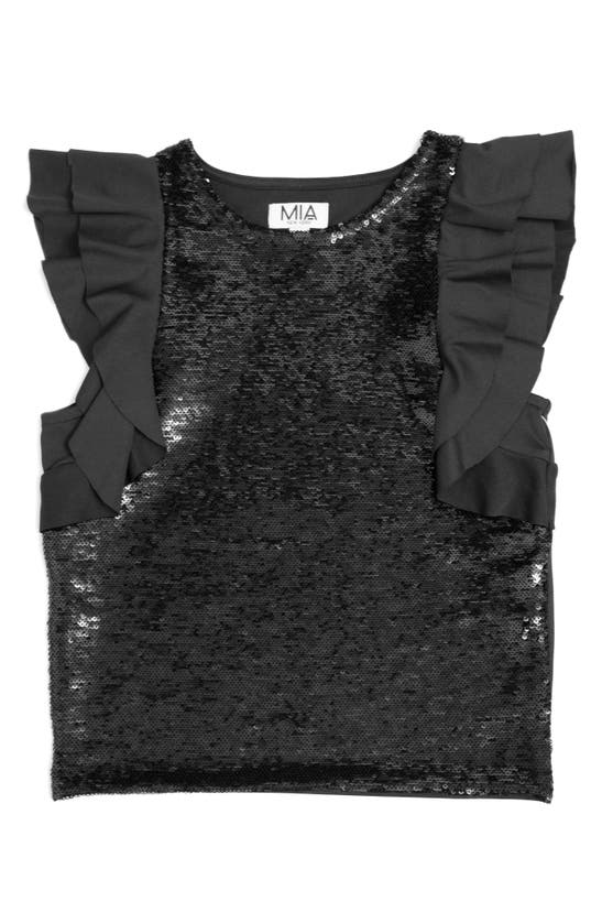 Shop Mia New York Kids' Sequin Flutter Sleeve Top In Black