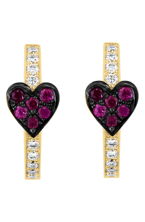 Shop Effy 14k Yellow Gold Diamond & Ruby Heart Hoop Earrings In Gold/purple
