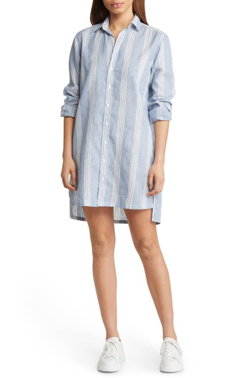Frank & Eileen Hunter Stripe Step Hem Linen Shirtdress in Wide Slate Multi Stripe