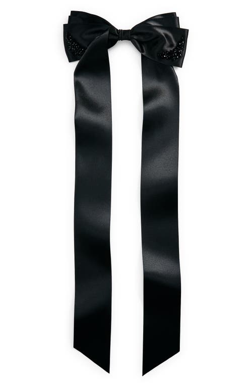 Embellished Long Bow Hair Clip in Black/Jet