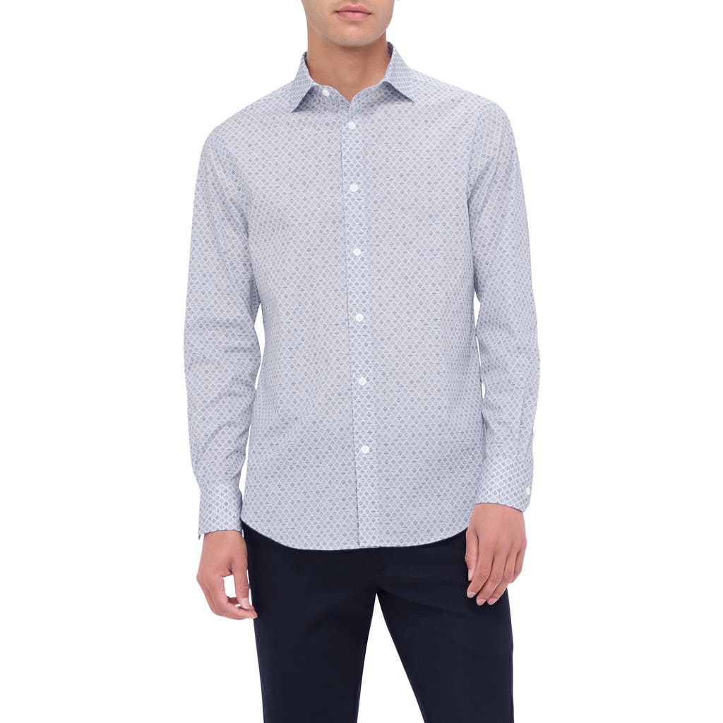 Bugatchi Axel Shaped Fit Diamond Check Stretch Button-up Shirt In White