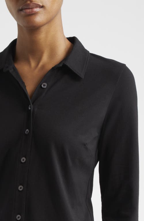 Shop Atm Anthony Thomas Melillo Pima Cotton Blend Matte Jersey Button-up Shirt In Black