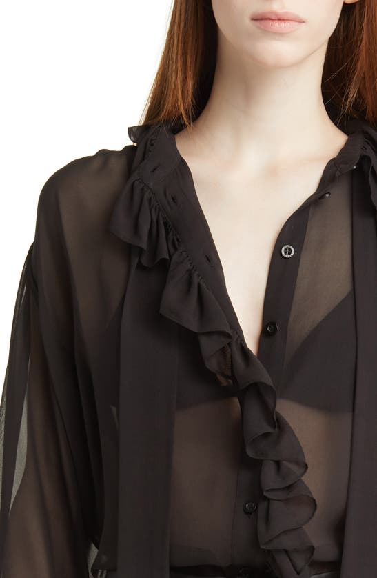 Shop Frame Ruffle Silk Shirt In Noir