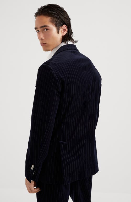 Shop Brunello Cucinelli Chalk Stripe Unconstructed Blazer In Navy Blue