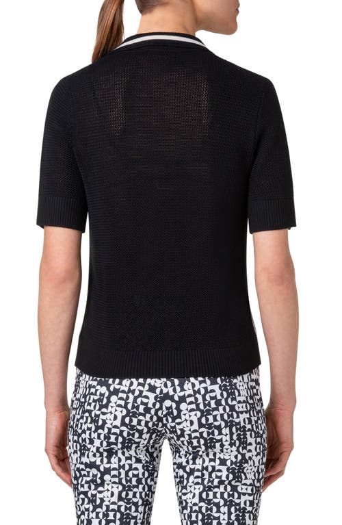 Shop Akris Punto Merino Wool Mesh Sweater Polo In Black-cream