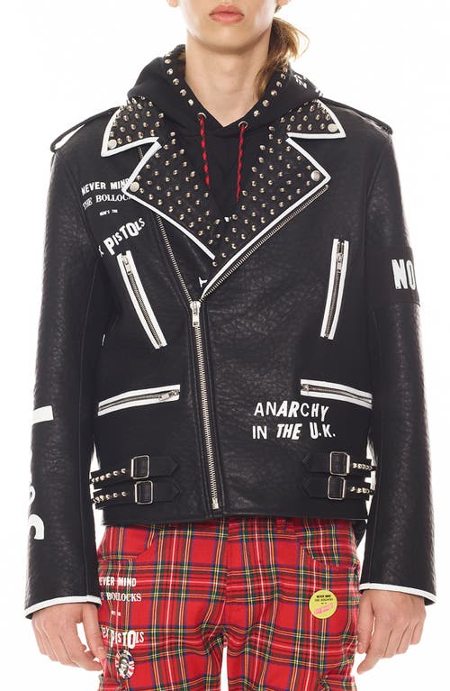 Cult of Individuality Sex Pistols Faux Leather Biker Jacket in Black