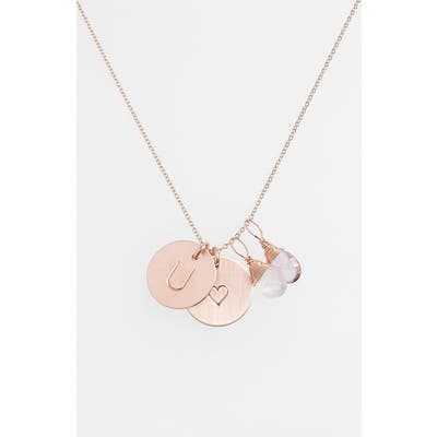 Nashelle 14K-Gold Fill Heart Disc, Moonstone & Pink Quartz Initial Necklace