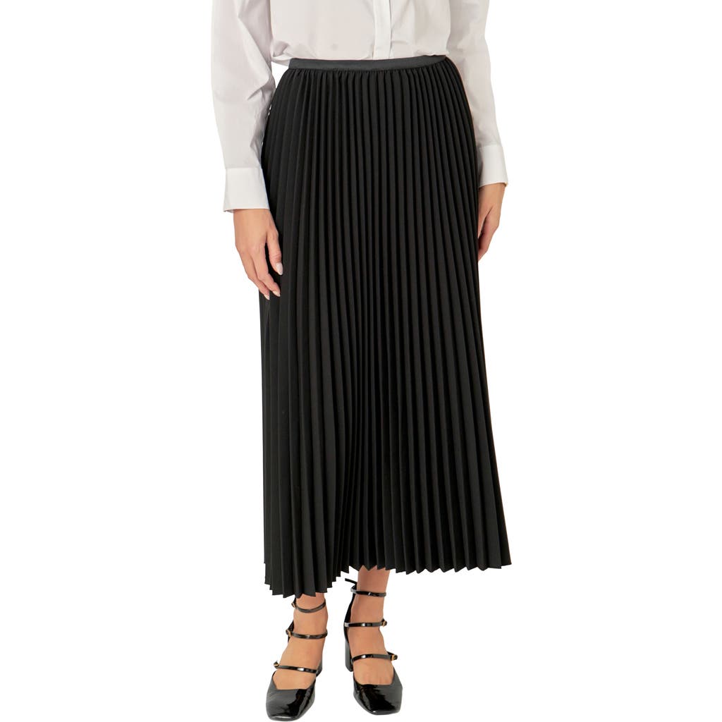 English Factory Pleated Midi Skirt in Black