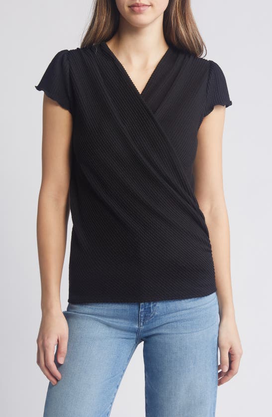 Shop Loveappella Texture Wrap Front Top In Black