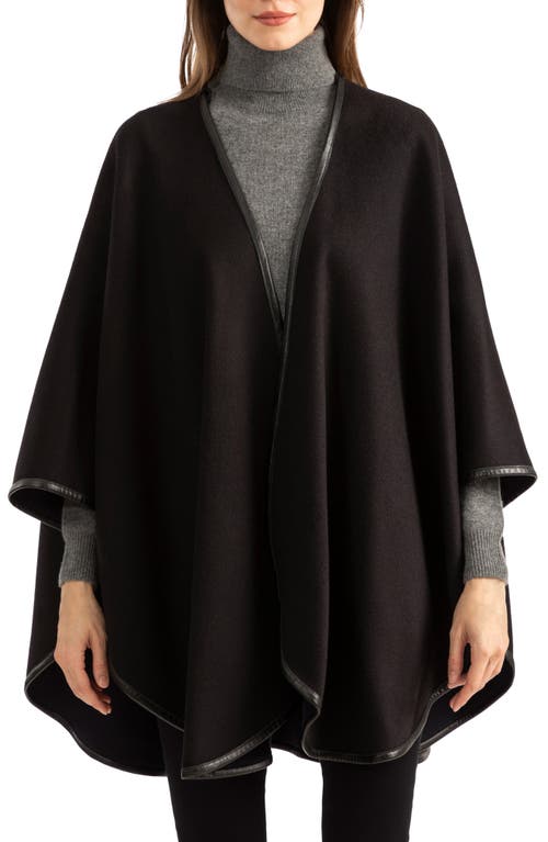 Leather Trim Reversible Cashmere Cape in Brown Charcoal
