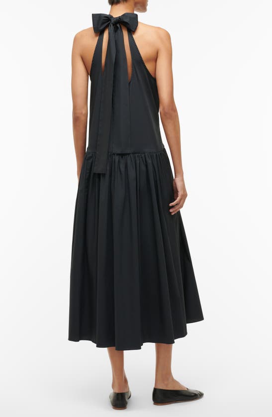 Shop Staud Stretch Cotton Halter Midi Dress In Black