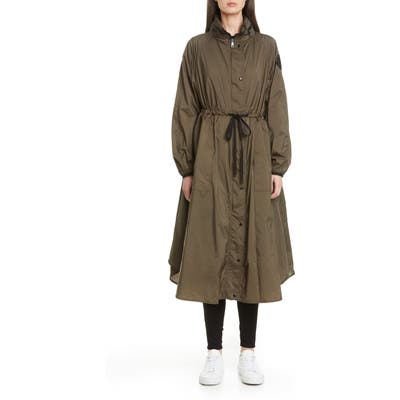 Moncler Tie Waist Water Resistant Nylon Raincoat, (fits like 4-6 US) - Green