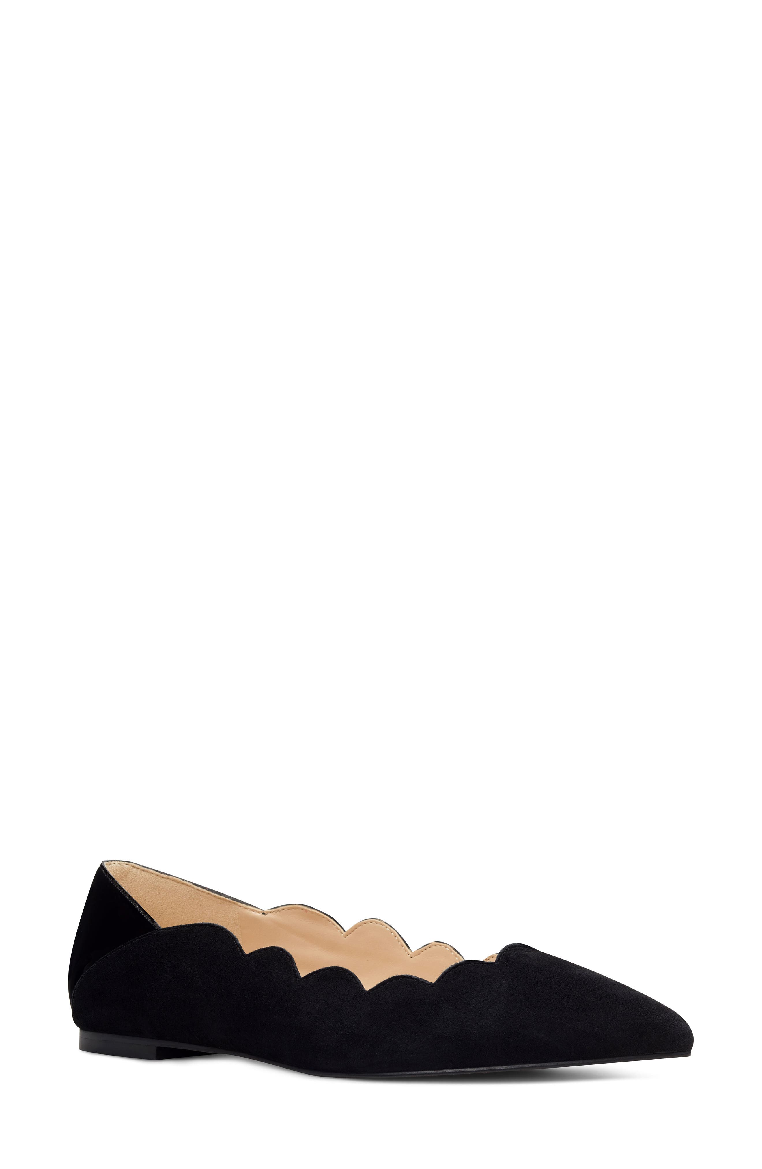 Nine West Ansley Scalloped Pointy Toe Flat, Black