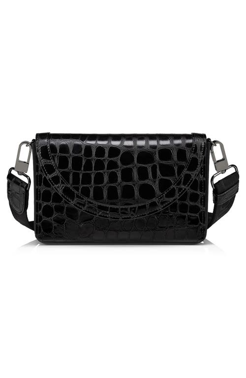 Shop Christian Louboutin Explorafunk Croc Embossed Leather Wallet On A Strap In Cm53 Black/black