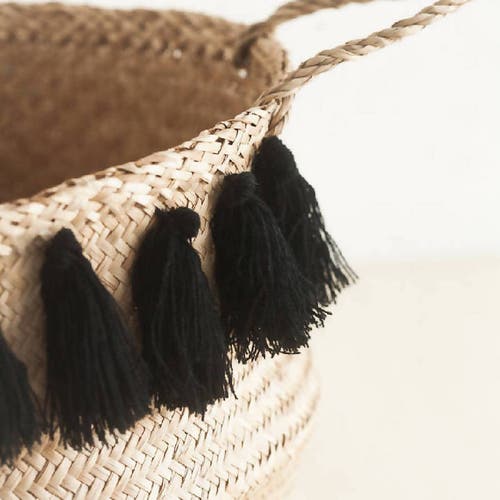 Creative Women Black Tasseled Belly Basket In Black