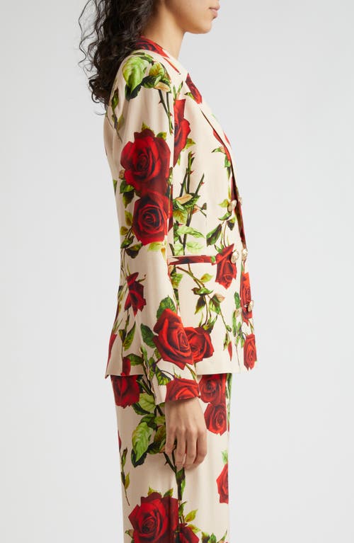 Shop L Agence L'agence Colin Floral Double Breasted Blazer In Sand/red Romantic Rose