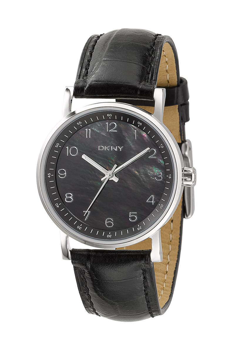 DKNY Mother-of-Pearl Watch, Main, color, Black