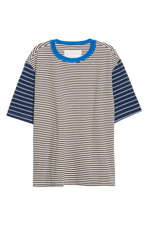 Camiel Fortgens Big Stripe Oversize Stretch Cotton T-Shirt in Brown/White/Blue Stripe