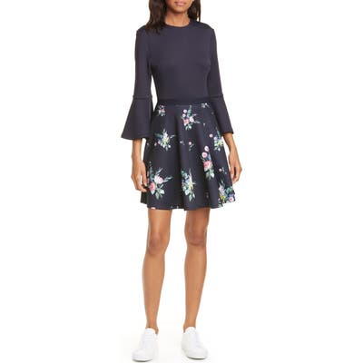 Ted Baker London Hadlley Floral Trumpet Sleeve Dress, Blue