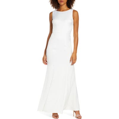 Chi Chi London Nora Lace Back Satin Trumpet Gown, White