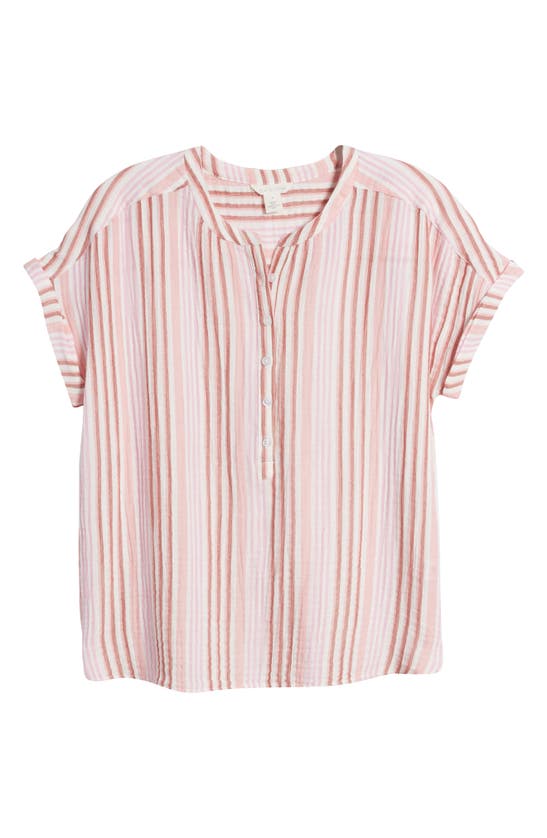 Shop Caslon (r) Stripe Cotton Gauze Henley In Ivory Cloud- Pink Vera Stripe