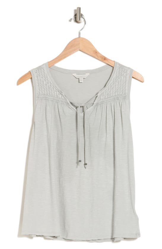 Shop Lucky Brand Cotton Embroidered Yoke Tank In Gray Violet
