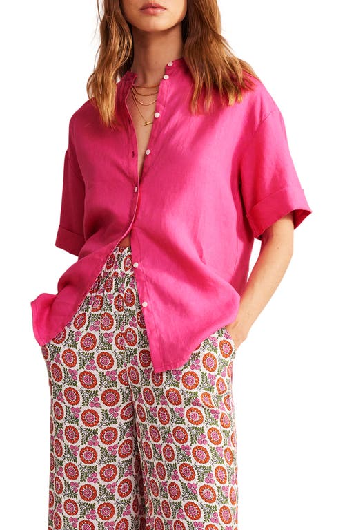 Boden Cuffed Sleeve Linen Button-Up Shirt in Festival Pink