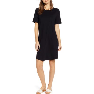 Petite Caslon Pocket T-Shirt Dress, Grey