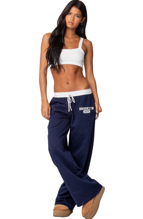 Shop Edikted Brookie Cotton Graphic Sweatpants In Navy