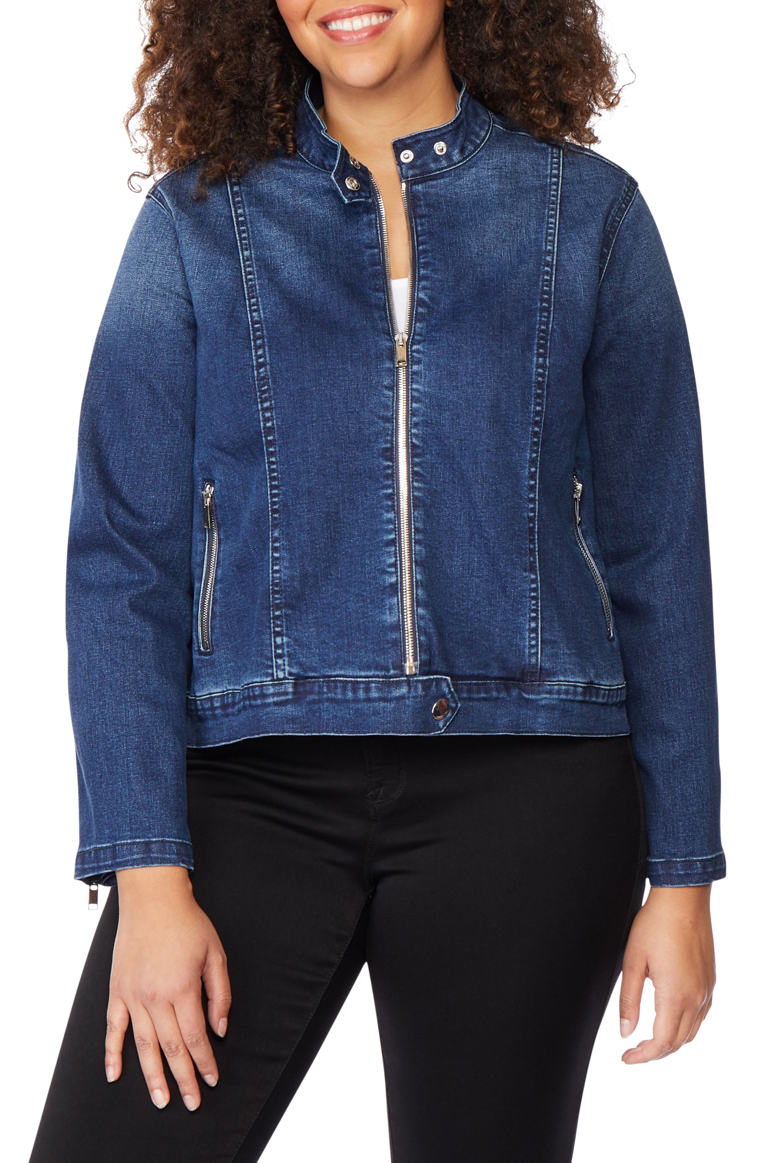 plus size denim moto jacket