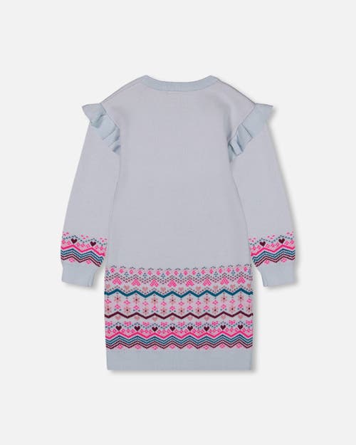 Shop Deux Par Deux Girl's Intarsia Knit Dress Light Blue In Sterling Blue