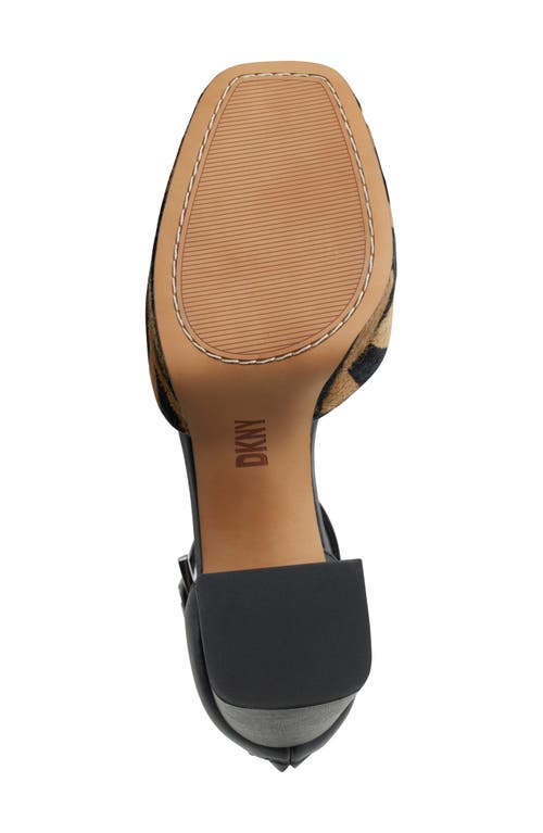 Dkny Barracf Womens Animal Print Calf Hair Ankle Strap In Black/latte