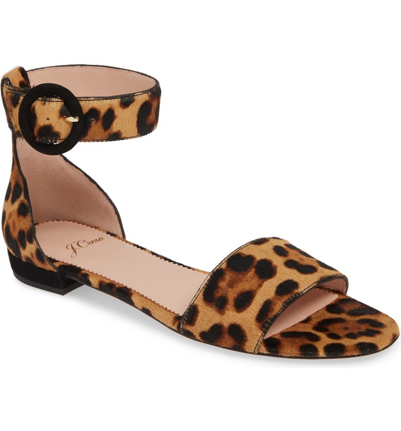 J.Crew Leopard Print Calf Hair Ankle Strap Flat Sandal (Women) | Nordstrom