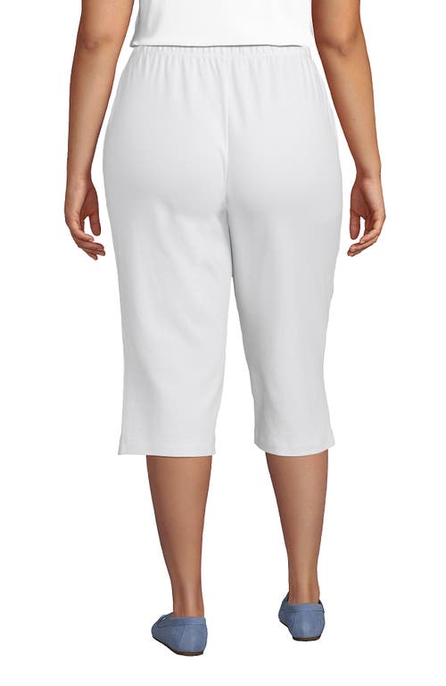 Lands' End Plus Size Sport Knit High Rise Elastic Waist Capri Pants In White