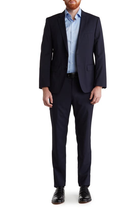 Hugo Boss Huge Genius Dark Blue Solid Two Button Notch Lapel Wool Suit In Dark Blue