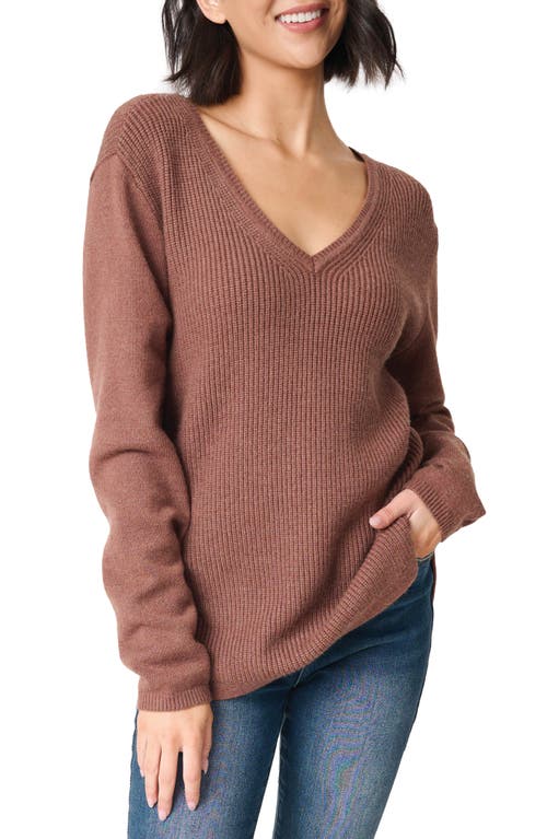 GIBSONLOOK V-Neck Long Sleeve Rib Sweater in Cinnamon