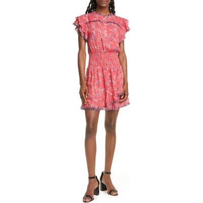 Dolan Samantha Floral Embroidery Ruffle Minidress, Red