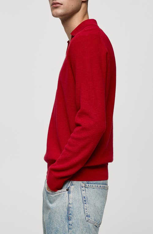 Shop Mango Long Sleeve Rib Knit Polo Sweater In Red