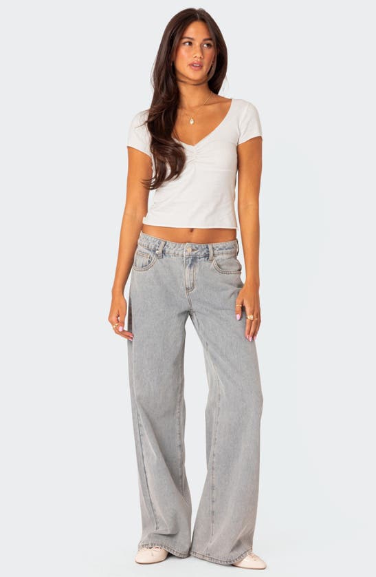 Shop Edikted Ruched V-neck Crop Top In White