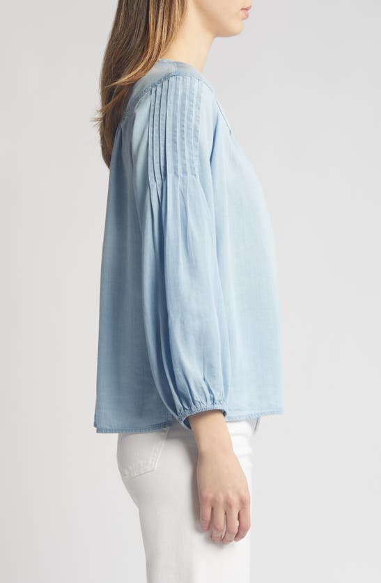 Shop Caslon Pintuck Sleeve Chambray Top In Ice Wash