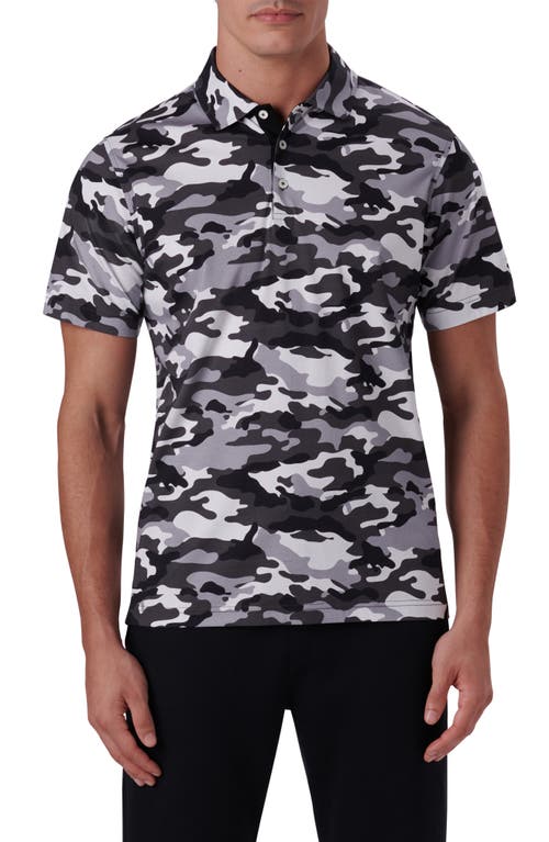 Bugatchi Digital Print Cotton Polo Shirt in Black at Nordstrom, Size Small