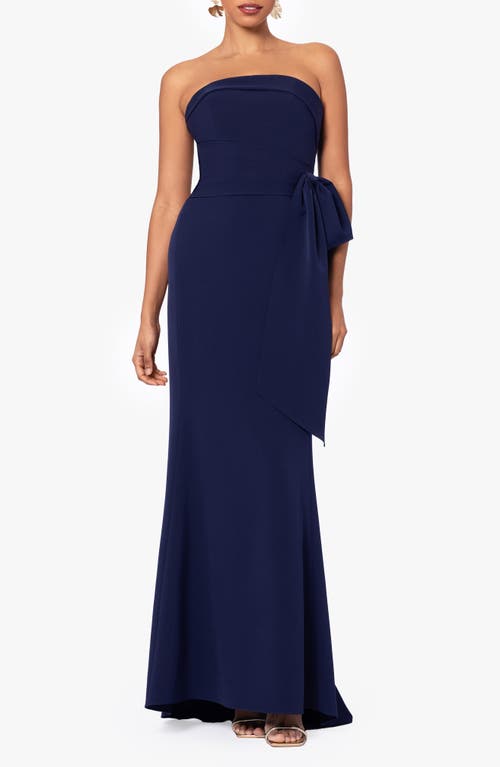 Bow Strapless Scuba Gown in Navy