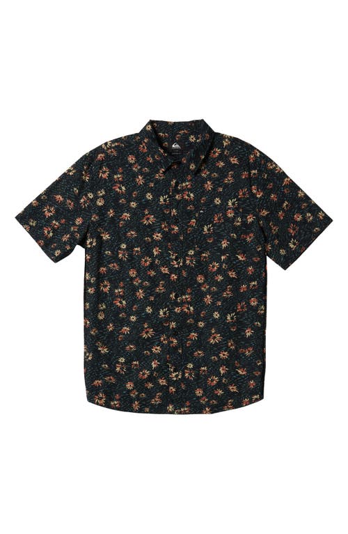 Quiksilver Future Hippie Floral Short Sleeve Button-Up Shirt Black at Nordstrom,