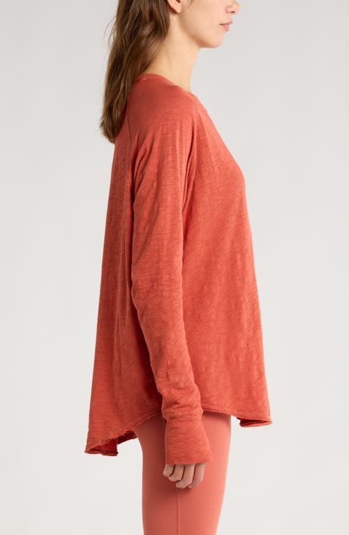 Shop Zella Relaxed Washed Long Sleeve Slub Tee In Rust Redwood