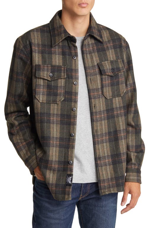 Plaid Wool Blend Button-Up Shirt Jacket in Olive