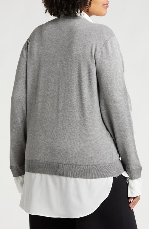 By Design Arlo Twofer Sweater In Light Grey Heather/white