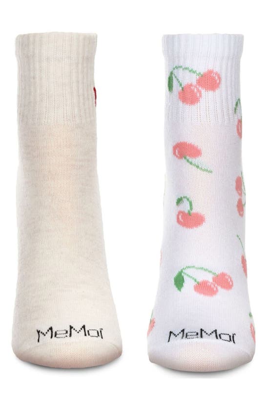 Memoi Assorted 2-pack Decorative Athletic Quarter Socks In White-orange