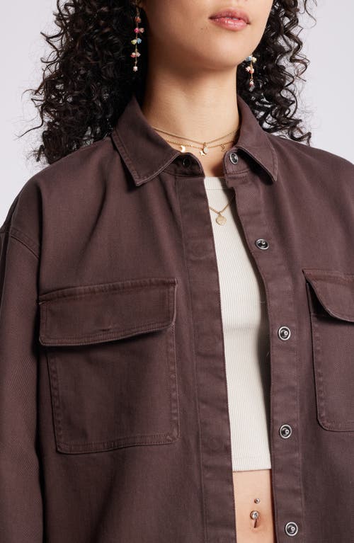 Shop Bp. Frayed Oversize Twill Workwear Shirt In Brown Coffee