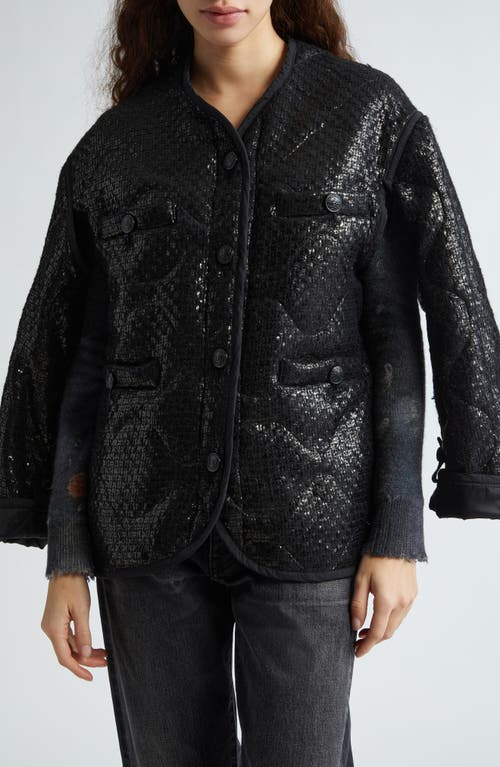 Shop R13 Gothic Quilted Tweed Liner Jacket In Shiny Black Tweed