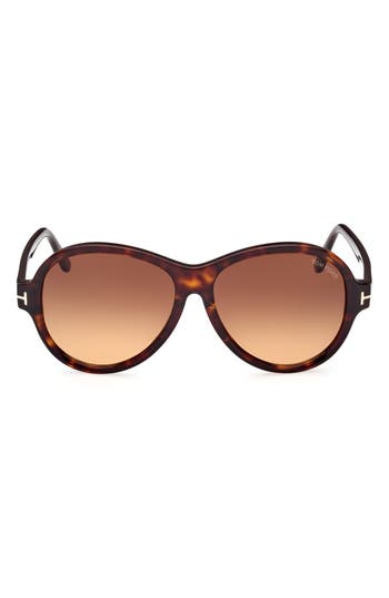 Shop Tom Ford 59mm Round Sunglasses In Dark Havana/gradient Brown